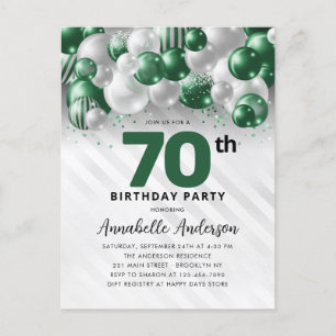 Carte Postale Glam Green Silver Balloon Parties scintillant 70e