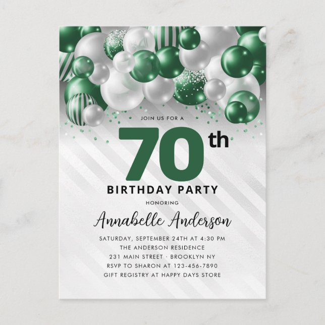 Carte Postale Glam Green Silver Balloon Parties scintillant 70e  (Devant)