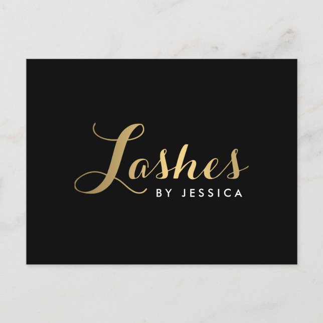 Carte Postale Glam Lashes Script Texte Gold/Black Postcard (Devant)