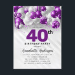 Carte Postale Glam Purple Silver Balloon Parties scintillant 40e<br><div class="desc">Glam moderne violet violet argenté Parties scintillant de ballon étincelant n'importe quel âge Anniversaire Invitation</div>