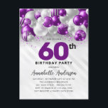 Carte Postale Glam Purple Silver Balloon Parties scintillant 60e<br><div class="desc">Glam moderne violet violet argenté Parties scintillant de ballon étincelant n'importe quel âge Anniversaire Invitation</div>