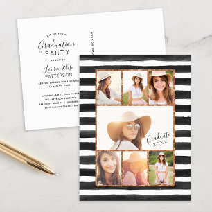 Carte Postale Glam Rose Gold Photo Collage Graduation Invitation