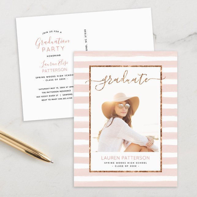 Carte Postale Glam Rose Gold Photo Graduation Party Invitation (Créateur téléchargé)