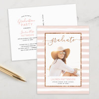 Glam Rose Gold Photo Graduation Party Invitation