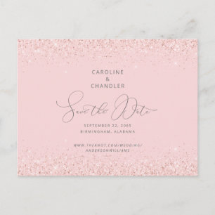 Carte Postale Glam Rose & Pailleté Argenté Mariage Enregistrer l