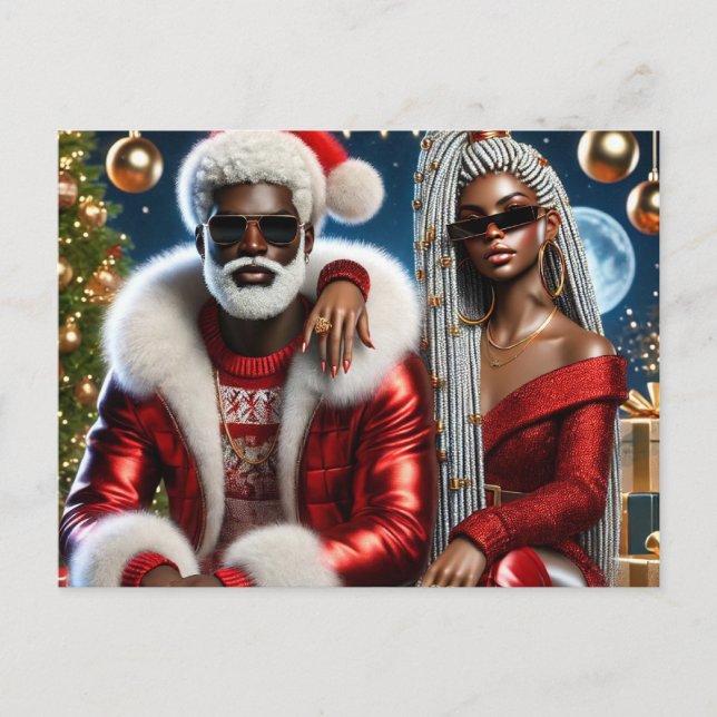 Carte Postale Glam Santa & Mrs. Claus Luxury Xmas Card (Devant)