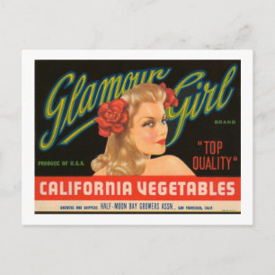 Carte Postale Glamor Girl Californie Légumes Vintage Ad
