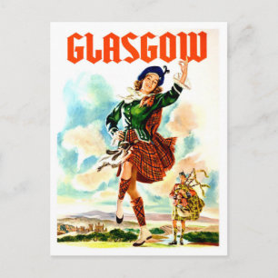 Carte Postale Glasgow, danseuse en costume national, vintage