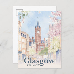 Carte Postale Glasgow Écosse Aquarelle Peinture Voyage