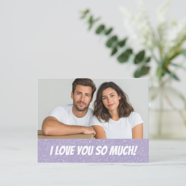 Carte Postale Glitter Personalized Couple Photo Valentine Card (Debout devant)