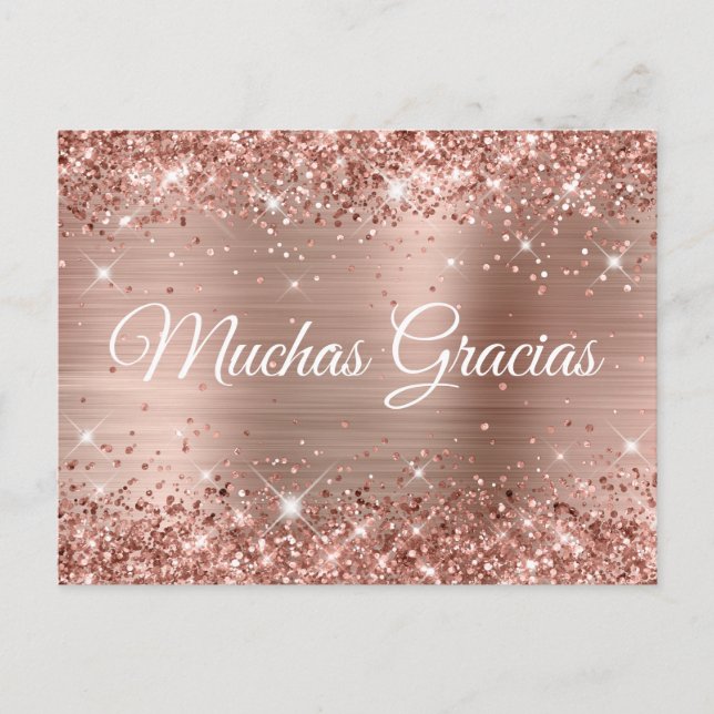 Carte Postale Glitterature Rose or huile Quinceañera Muchas Grac (Devant)