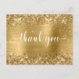 Carte Postale Glittery Gold Sweet 16 Cœurs Merci