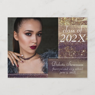 Carte Postale Glitzy Foil   Merci photo en cuivre de bronze doré