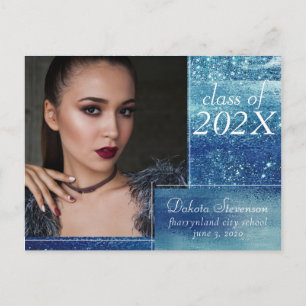 Carte Postale Glitzy Foil Merci photo Ice Blue Iridescente