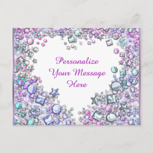 Carte Postale Glitzy Heart Gems Message personnalisé
