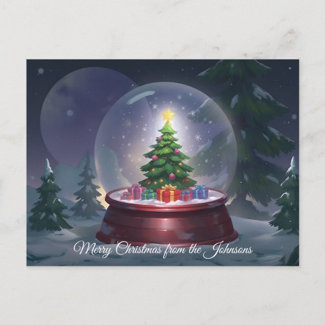 Carte Postale Globe des neiges de l'arbre de Noël (Devant)