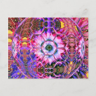 Carte Postale globe hexadécimal fleuri aux couleurs rose et viol
