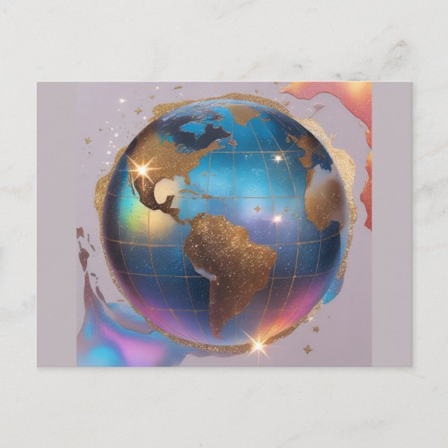 Carte Postale Globe terrestre Sparkly Glitter World – Art de voy (Devant)