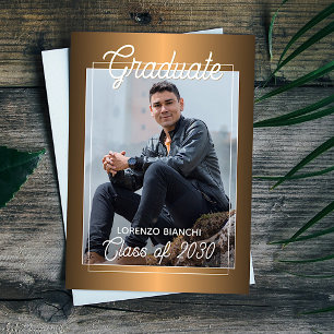 Carte Postale Glossy Faux Red Copper Graduation Faire-part