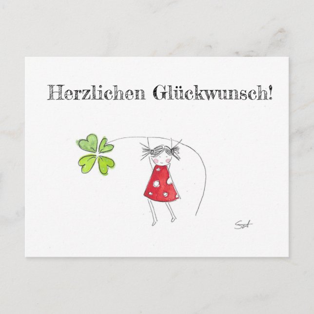 Carte Postale Glückwünsche, Glück, Kleeblatt, Grußkarte, Herz (Devant)