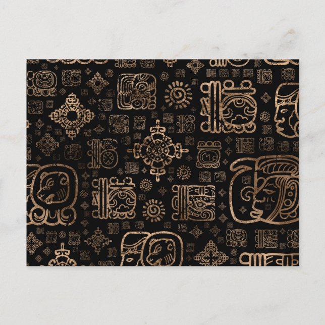 Carte Postale glyphes et ornements mayas motif -or sur noir (Devant)