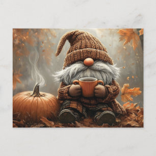 Carte Postale Gnome adorable avec cacao chaud à côté d'un citrou