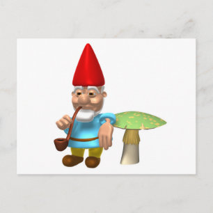 Carte Postale gnome appuyé sur un champignon