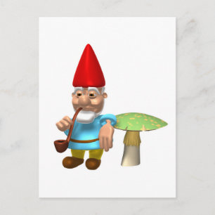 Carte Postale gnome appuyé sur un champignon