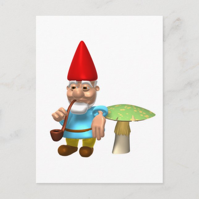 Carte Postale gnome appuyé sur un champignon (Devant)