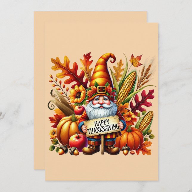 Carte postale gnome Bon thanksgiving saisonnier (Devant / Derrière)