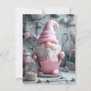Carte Postale Gnome Cupcake à pâtisserie rose adorable