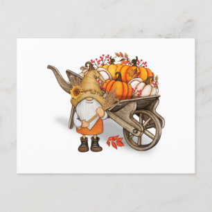 Carte Postale Gnome d'automne et pays Citrouille récolte Wagon