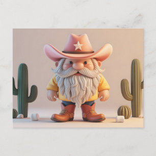 Carte Postale Gnome de cow-boy 3D stylisé dans le désert