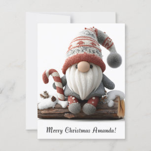 Carte Postale Gnome de Noël mignonne avec un Sucre de canne sur 