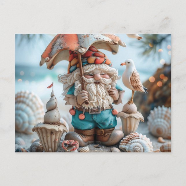 Carte Postale Gnome de plage avec parapluie (Devant)