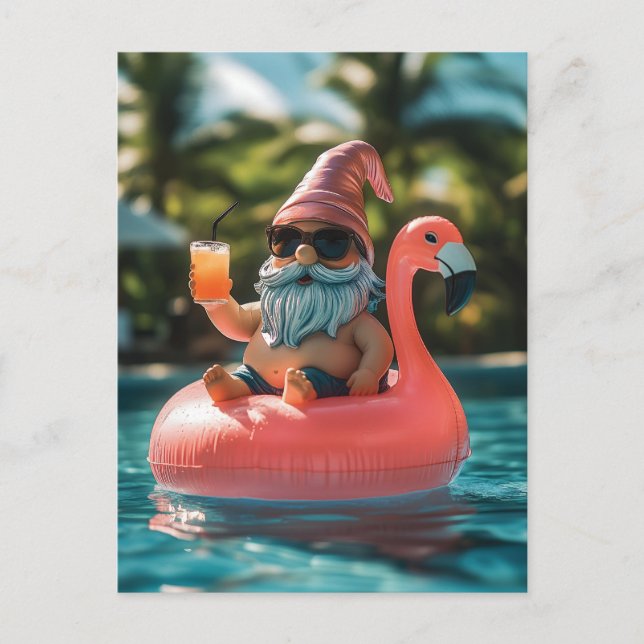 Carte Postale Gnome d'été en lunettes de soleil sur flotteur de  (Devant)