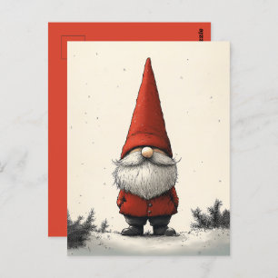 Carte Postale Gnome d'hiver joyeux en Casquette rouge