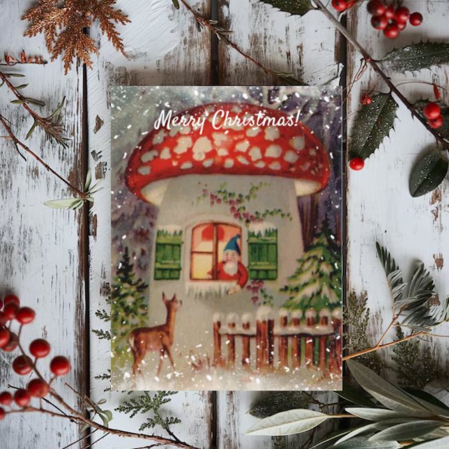 Carte Postale Gnome d'hiver vintage en Champignons Noël (Créateur téléchargé)