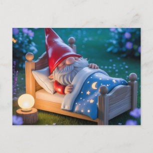 Carte Postale Gnome endormi dans un jardin nocturne