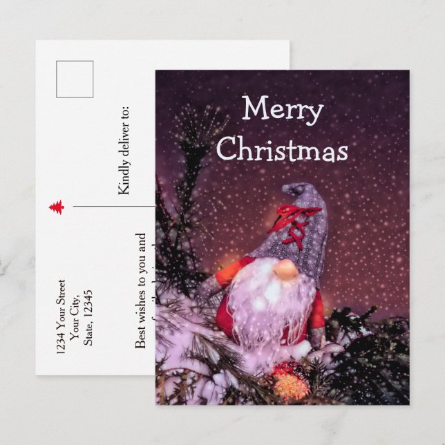 Carte Postale Gnome Joyeux Noël Pour Les Fêtes (Devant / Derrière)