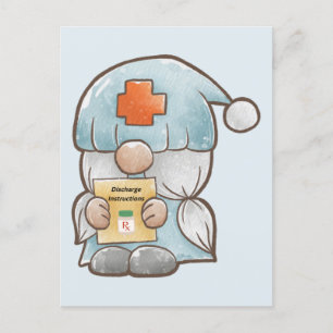 Carte Postale Gnome Mignon Infirmière Médicale Bon rétablissemen