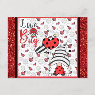 Carte Postale Gnome mignonne Amour Bug Ladybug Valentines Day
