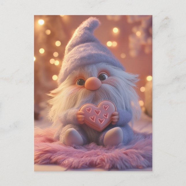 Carte Postale Gnome mignonne avec coeur : Saint Valentin Design (Devant)