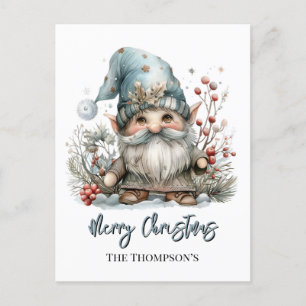 Carte Postale Gnome scandinave en Bleu Bébé Noël
