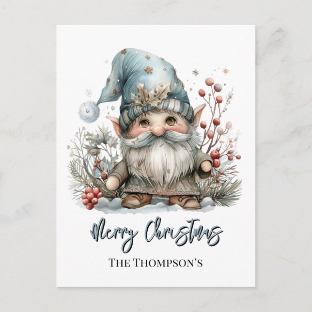 Carte Postale Gnome scandinave en Bleu Bébé Noël (Devant)