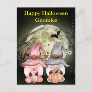 Carte Postale Gnome sorcières Pleine lune heureux Halloween