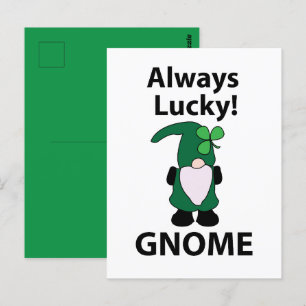 Carte Postale Gnome Trèfle Chanceux Fête de la Saint-Patrick Gno
