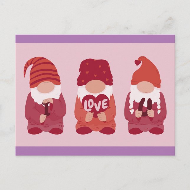Carte Postale Gnomes de Saint Valentin Je t'aime Art (Devant)