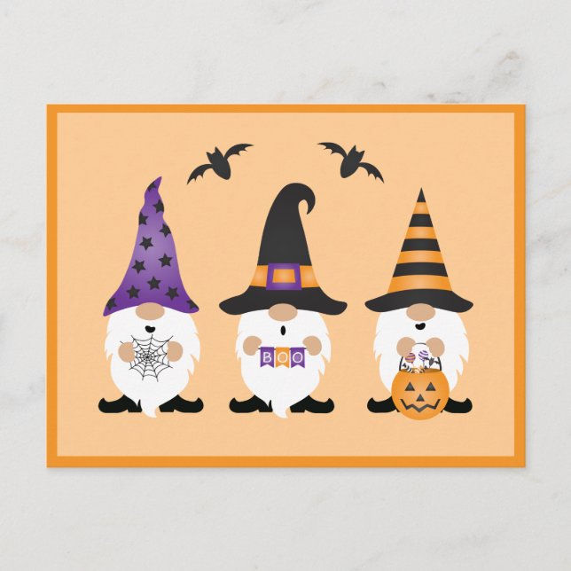 Carte Postale Gnomes d'Halloween violet orange (Devant)