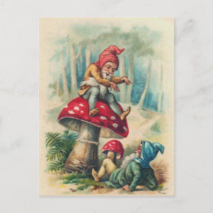 Carte postale "Gnomes jouant sur un tabouret"
